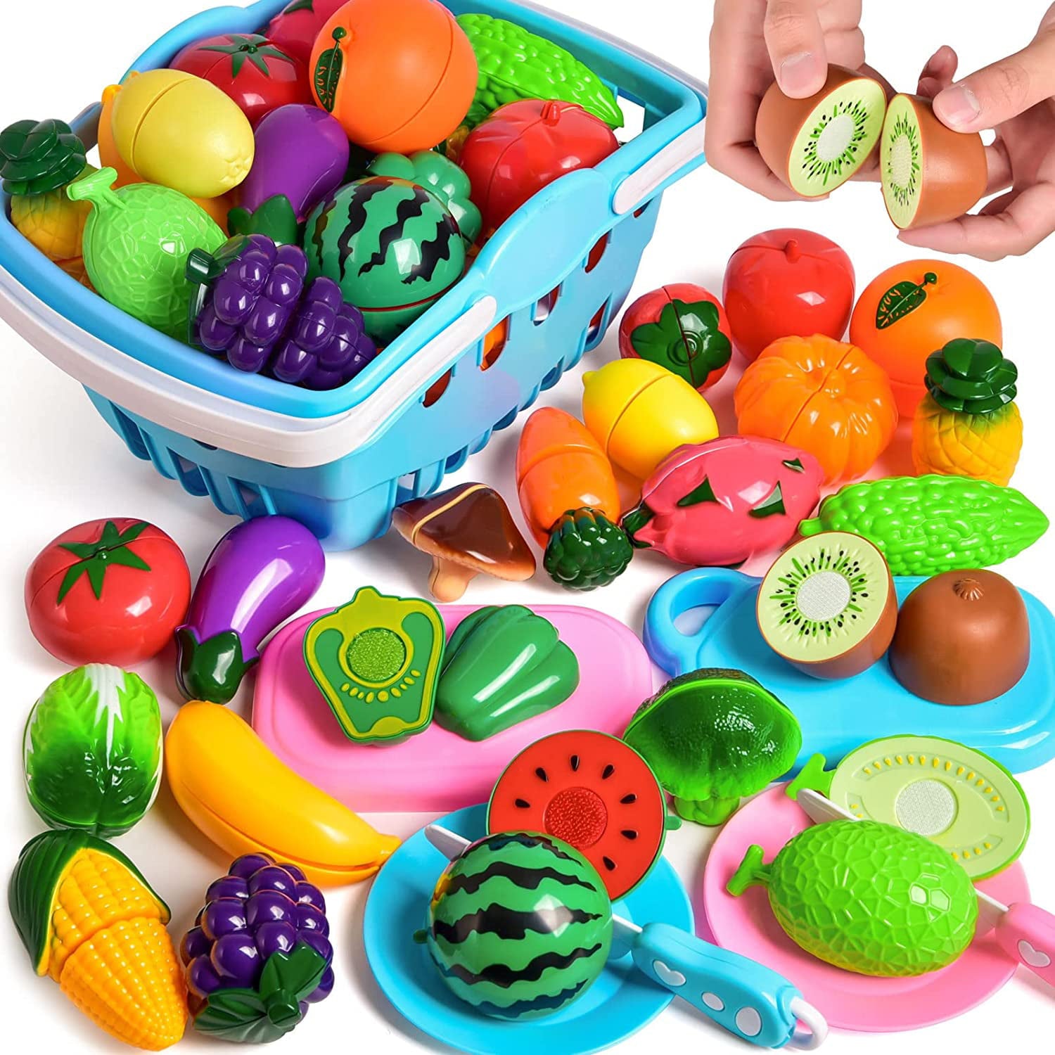 Fun Little Toys Beg1n 30 Pcs Play Food for Kids Kitchen,Pretend Cutting Food Toys,Pretend Play Fruits and Veggies,Birthday Gifts for Boys and Girls