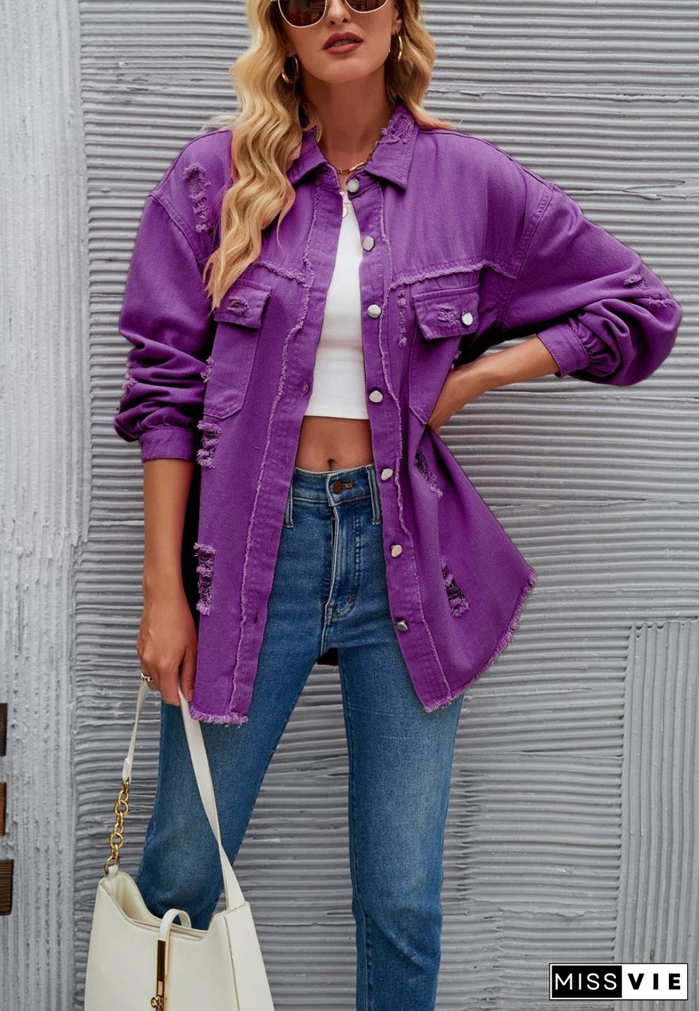 Solid Color Distressed Jacket