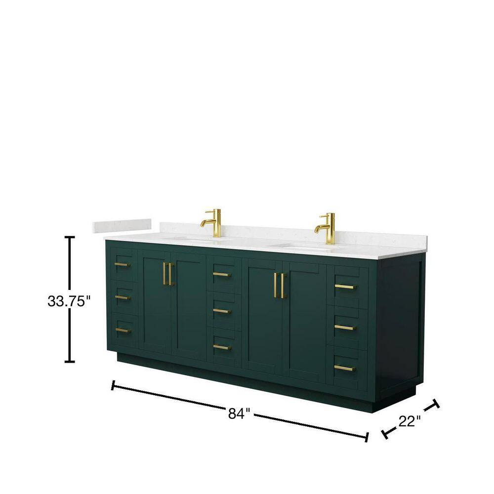 Wyndham Collection Miranda 84 in. W x 22 in. D x 33.75 in. H Double Bath Vanity in Green with Carrara Cultured Marble Top WCF292984DGDC2UNSMXX