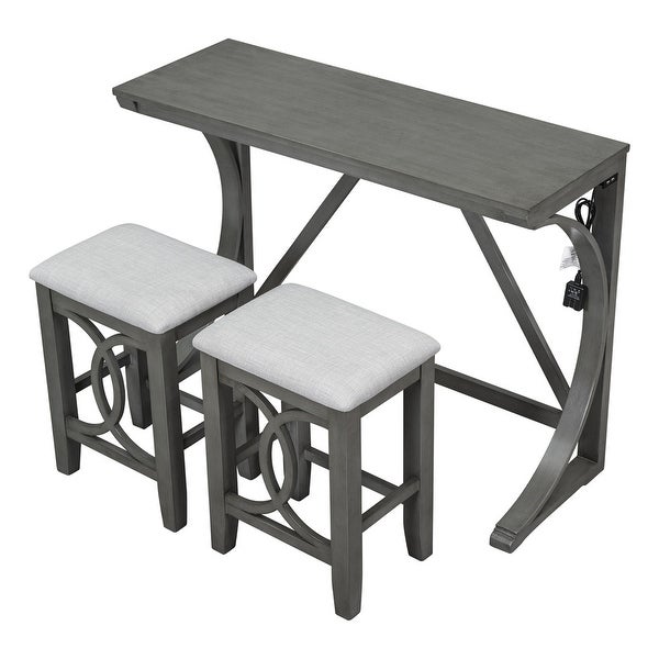 3-Piece Counter Height Dining Table Set with USB Port Gray|G