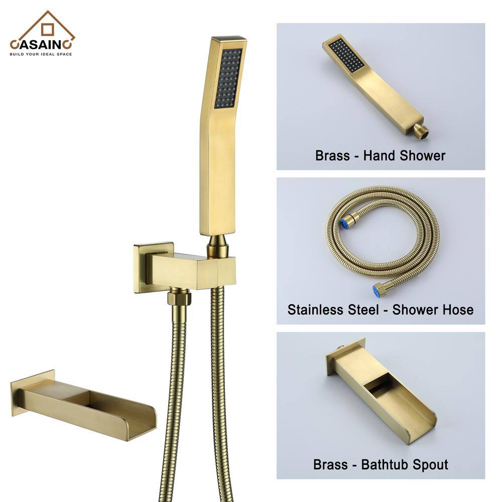 CASAINC Single-Handle 1-Spray Patterns 12 in. Ceiling Mount Tub and Shower Faucet in Brushed Gold (Valve Included) CS3623-12BG