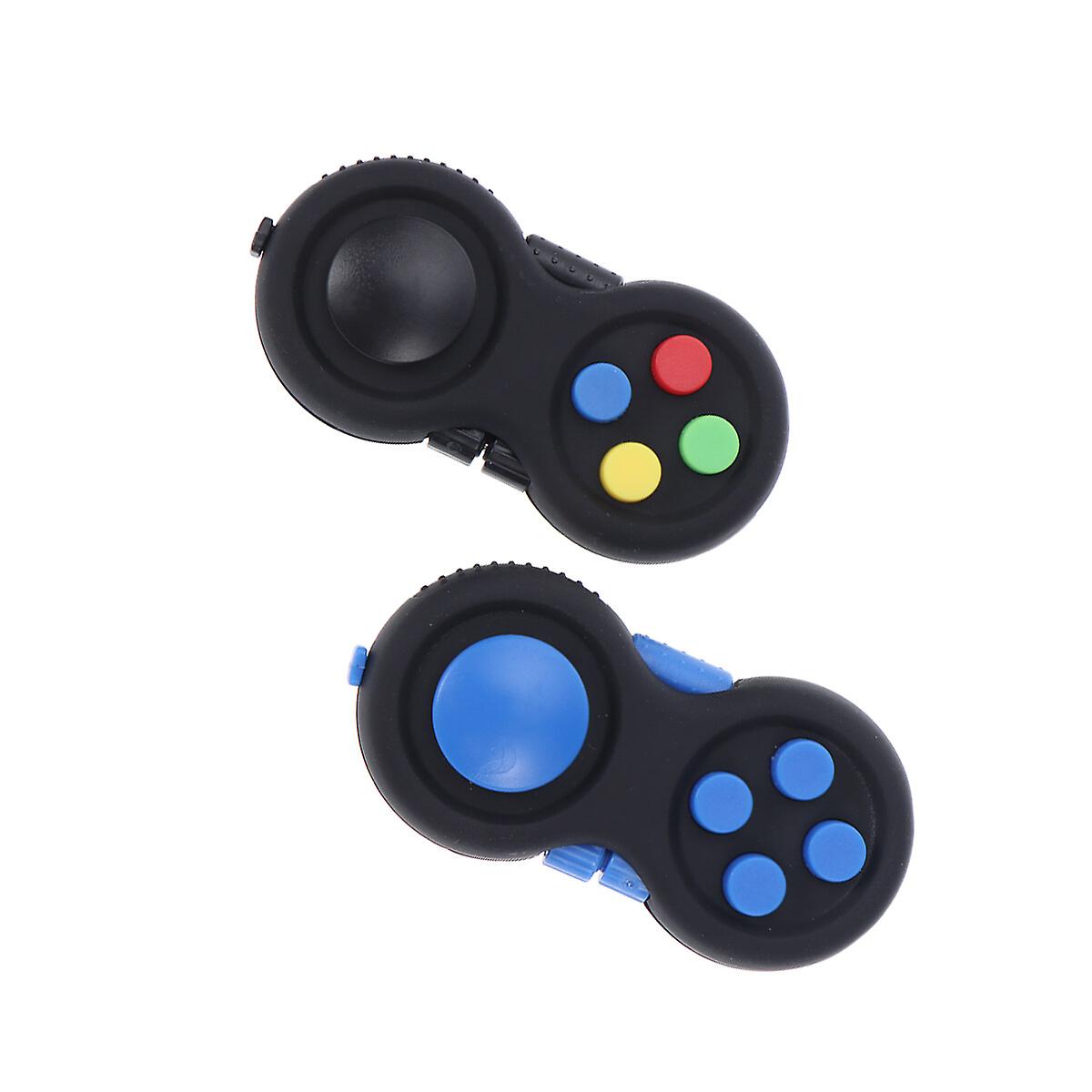 2pcs Gamepad Stress Relief Toys Game Controller Fidget Toys For Kids Adults (black/blue)