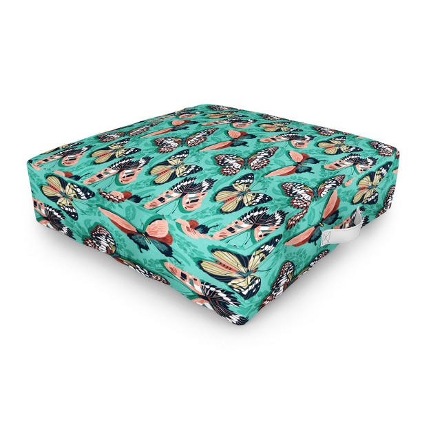 Heather Dutton Mariposa Boho Butterflies Aqua Outdoor Floor Cushion Deny Designs