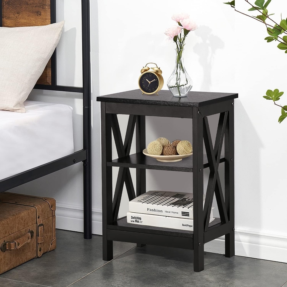 Modern End Table with 3 Tier Open Storage Shelves