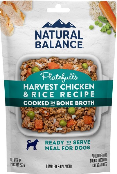 Natural Balance Platefulls Harvest Chicken and Rice Recipe Wet Dog Food， 9-oz pouch， case of 12