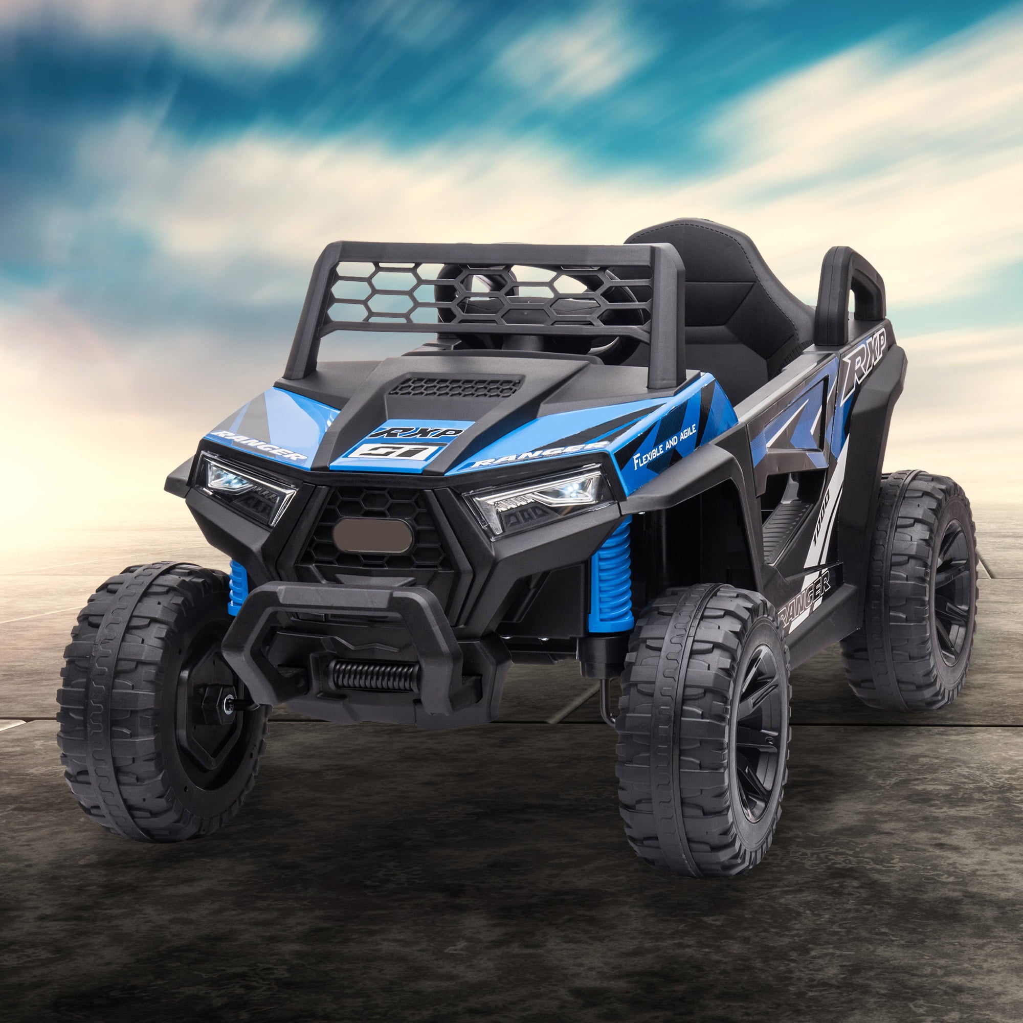 YOMYM Atv Ride Ons for Boys, Kids Powered Ride On Car for Ages 3 to 6 Years Old,  Kids Ride On UTV with Front LED Lights-Blue