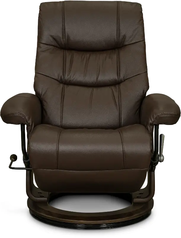 Flip-Up Brown Leather Swivel Recliner