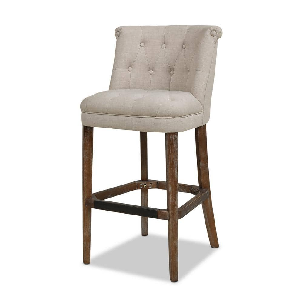 Jennifer Taylor Emma 43 in. Greige Gray Linen Tufted Rubber Wood 31 in. Bar Stool with Linen Seat 81170-MLG