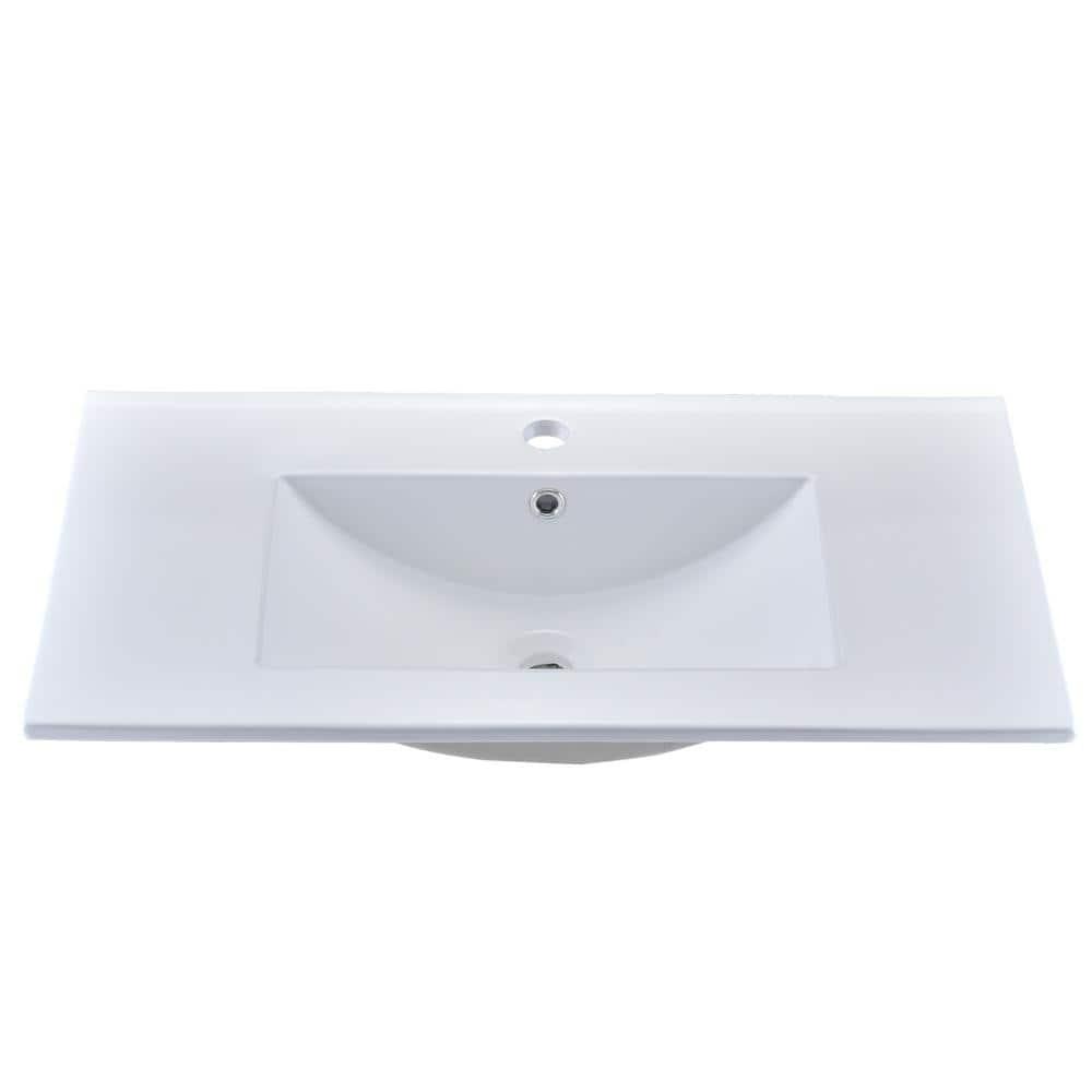 YASINU SQ 32 in W x 18 in D Ceramic Vanity Top Integrated Rectangle Basin Sink in White