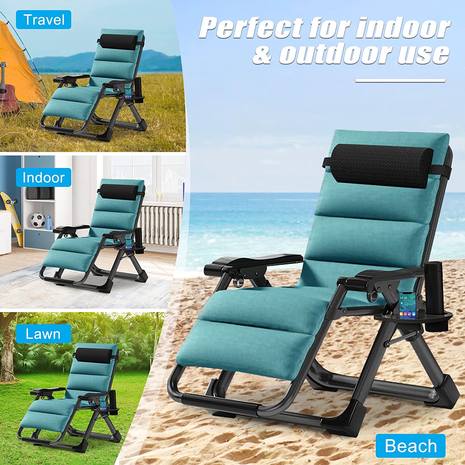 Slsy Zero Gravity Chair, Reclining Lounge Chair with Removable Cushion & Tray for Indoor and Outdoor,Patio Recliner Folding Reclining Chair