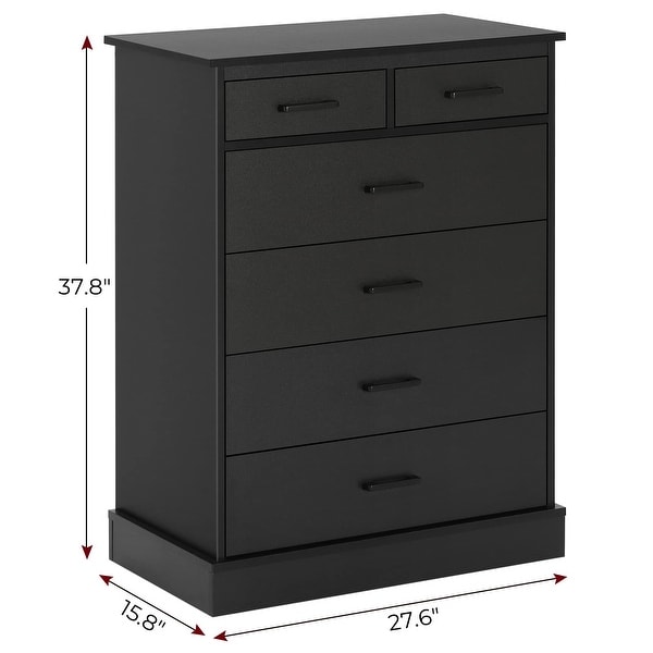 6 Drawer Dresser， Wood Storage Tower Clothes Organizer， Black Chest of 6 Drawers， Large Storage Cabinet - as picture - - 37668791