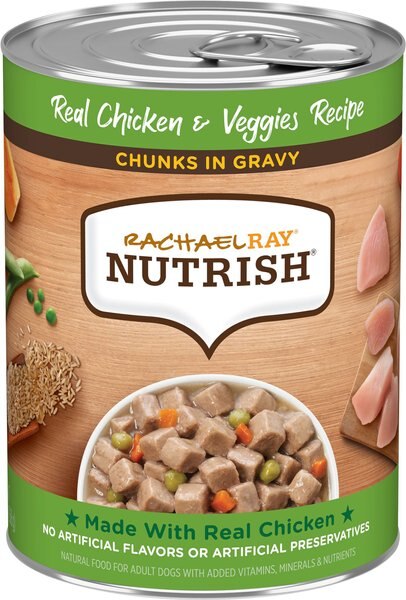 Rachael Ray Nutrish Chunks in Gravy Real Chicken and Veggies Dog Wet Food， 13-oz can， 12 count