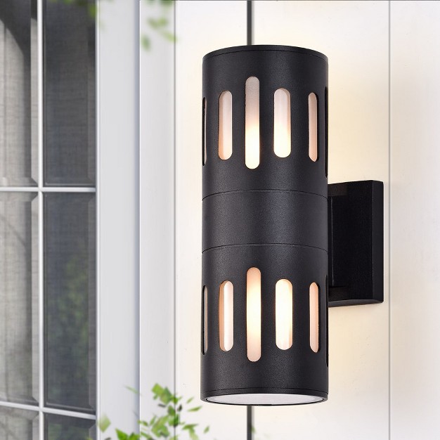 C Cattleya 2 light Black Die cast Aluminum Cylinder Outdoor Wall Sconce