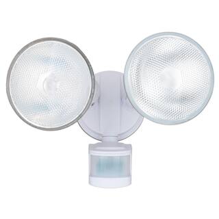 dualux White Motion Sensor Dusk to Dawn Outdoor Security Flood Light - 2 Adjustable Light Heads - 4 Modes T0692