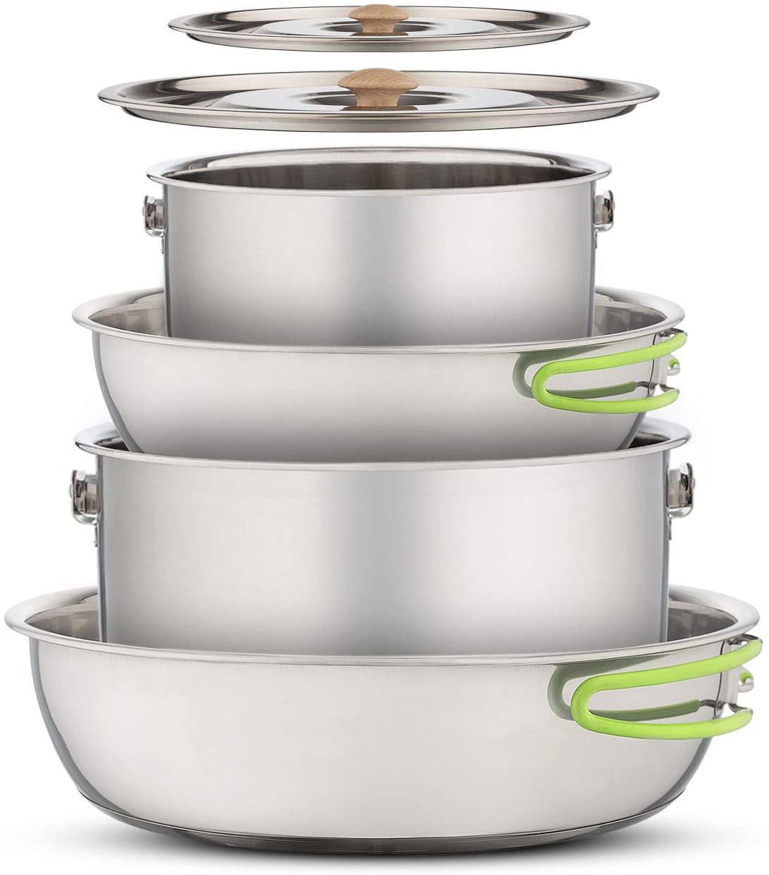 Camping Compact Stainless Steel Campfire Cooking Pots and Pans with Travel Tote Bag | 4 Piece Pot & Pan Set