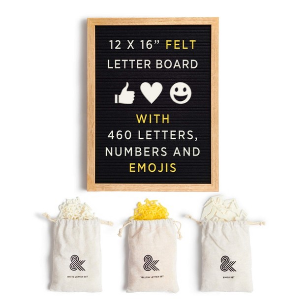 Premium Felt Letter Board 460 Letters Oversized Emojis Oak Wood Frame Precut Letters In 3 Canvas Bags