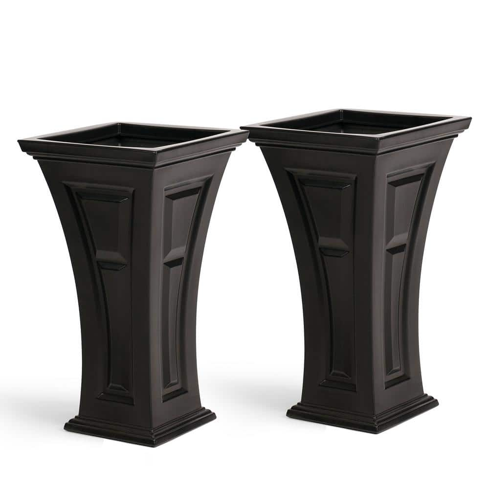 FCMP Outdoor Tall 16 in. x 28 in. Black Plastic Heritage Planter (2-Pack) HP3000-BLK-2