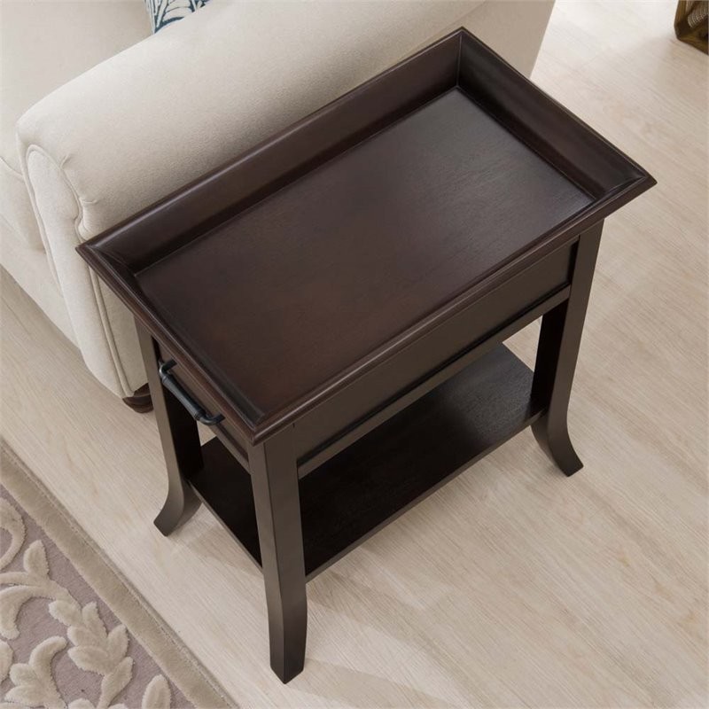 Bowery Hill Wood Tray Edge End Table in Rich Chocolate Cherry/Antiqued Bronze   Transitional   Side Tables And End Tables   by Homesquare  Houzz