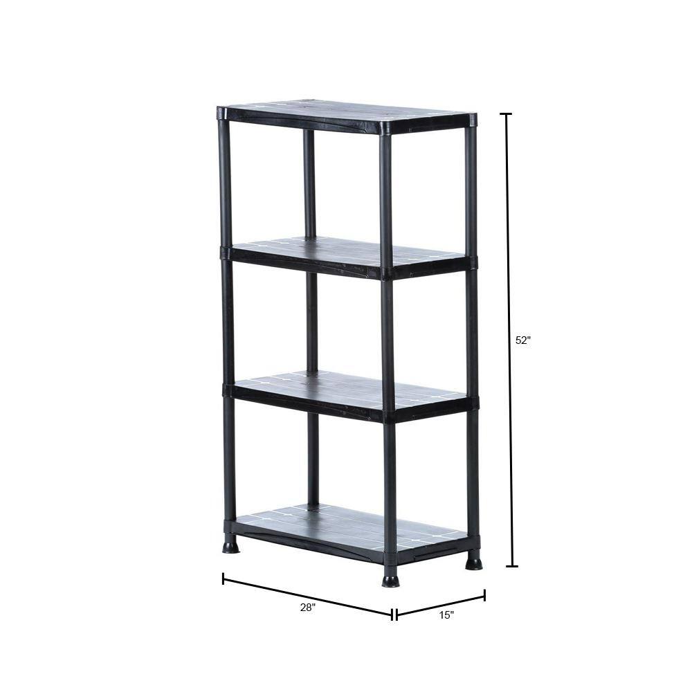 HDX 4-Tier Plastic Garage Storage Shelving Unit in Black (28 in. W x 52 in. H x 15 in. D) 17307263B