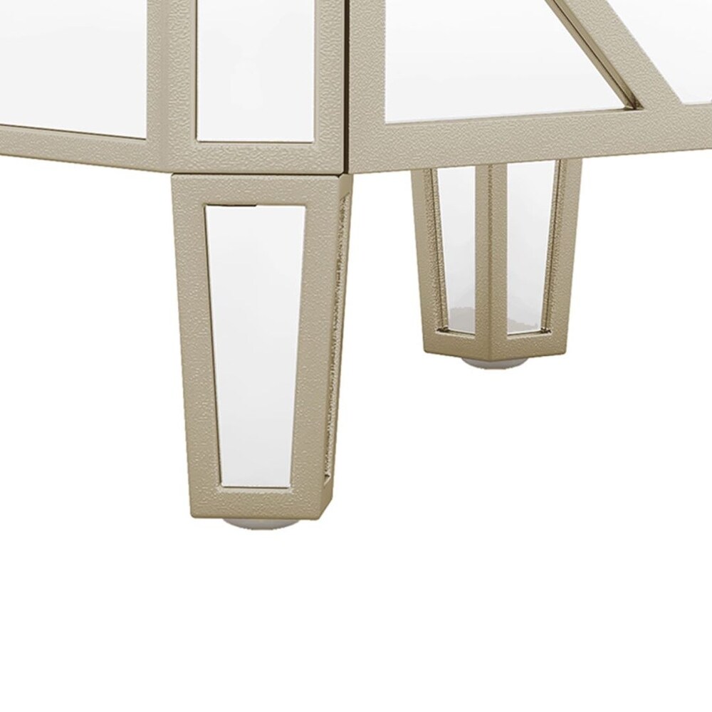 Silver Elegant Mirrored 2 Drawer Side Table with Golden Lines