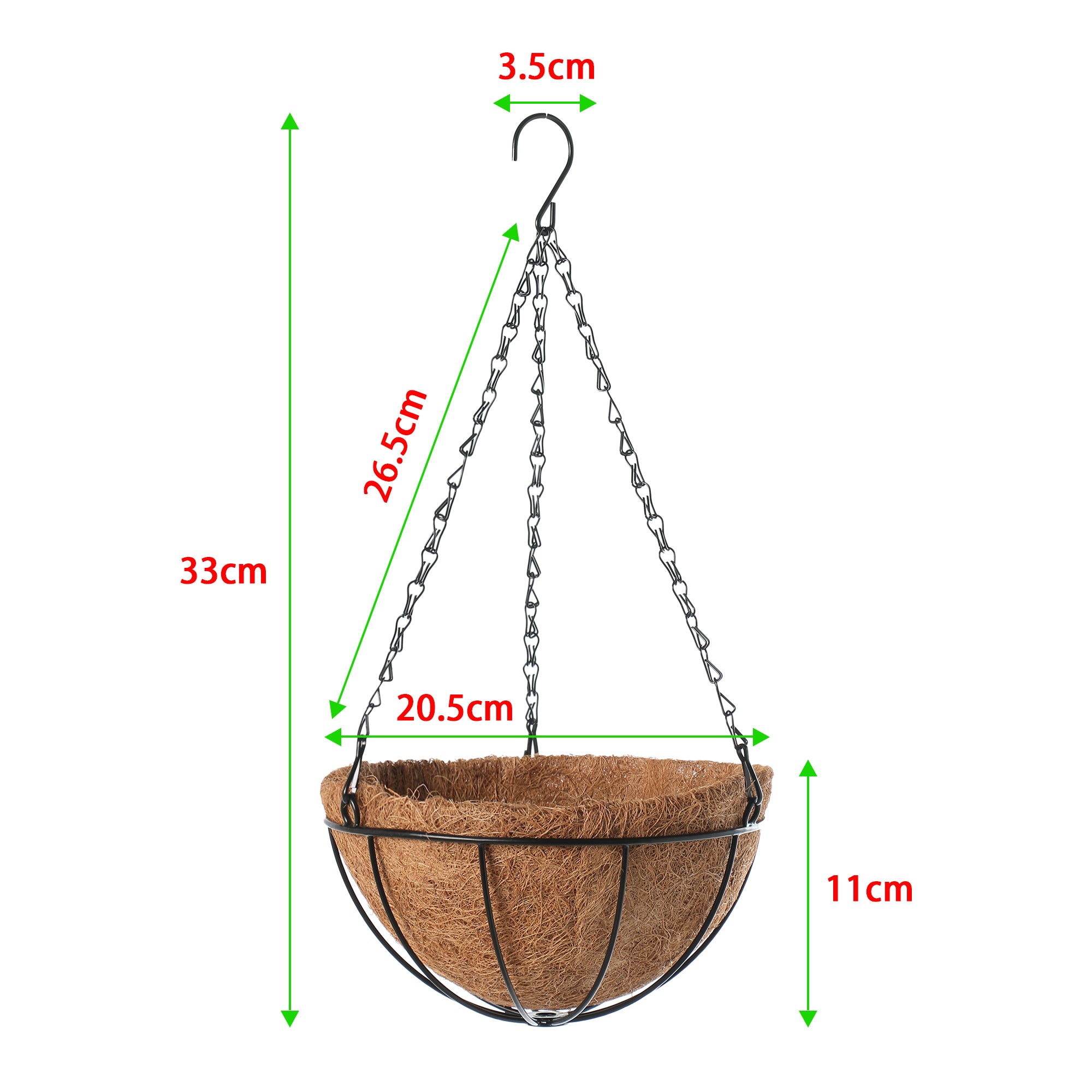 Zoiuytrg 8-16" Metal Hanging Planter Basket Pot with Coco Coir Liner