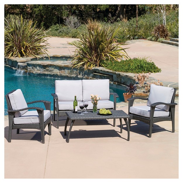 Honolulu Outdoor 4pc Wicker Seating Set And Cushions Christopher Knight Home