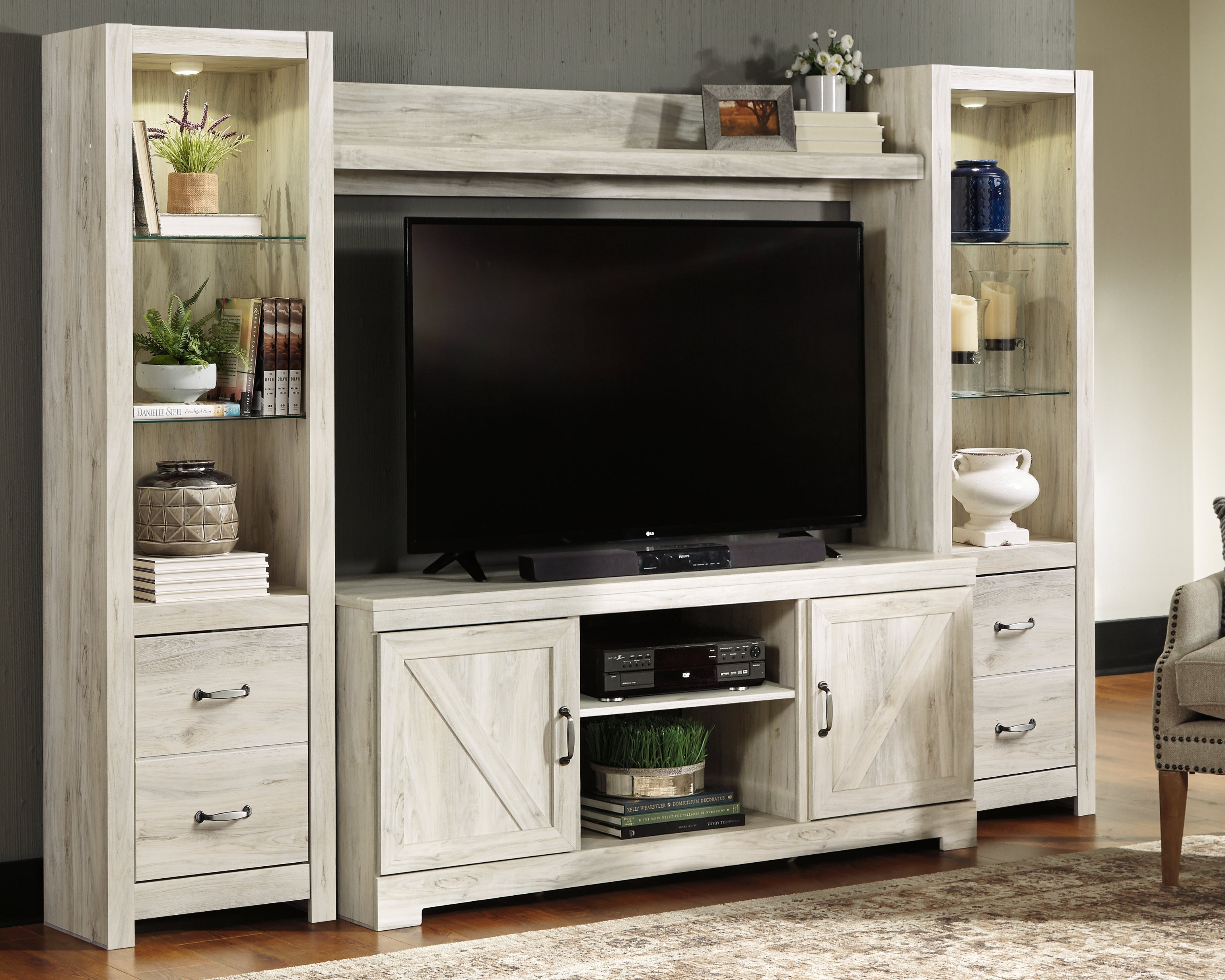 (Online Special Price) Bellaby Whitewash 4-Piece Entertainment Center