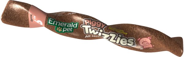 Emerald Pet Piggy Twizzies Grain-Free Dog Treats， 6-in