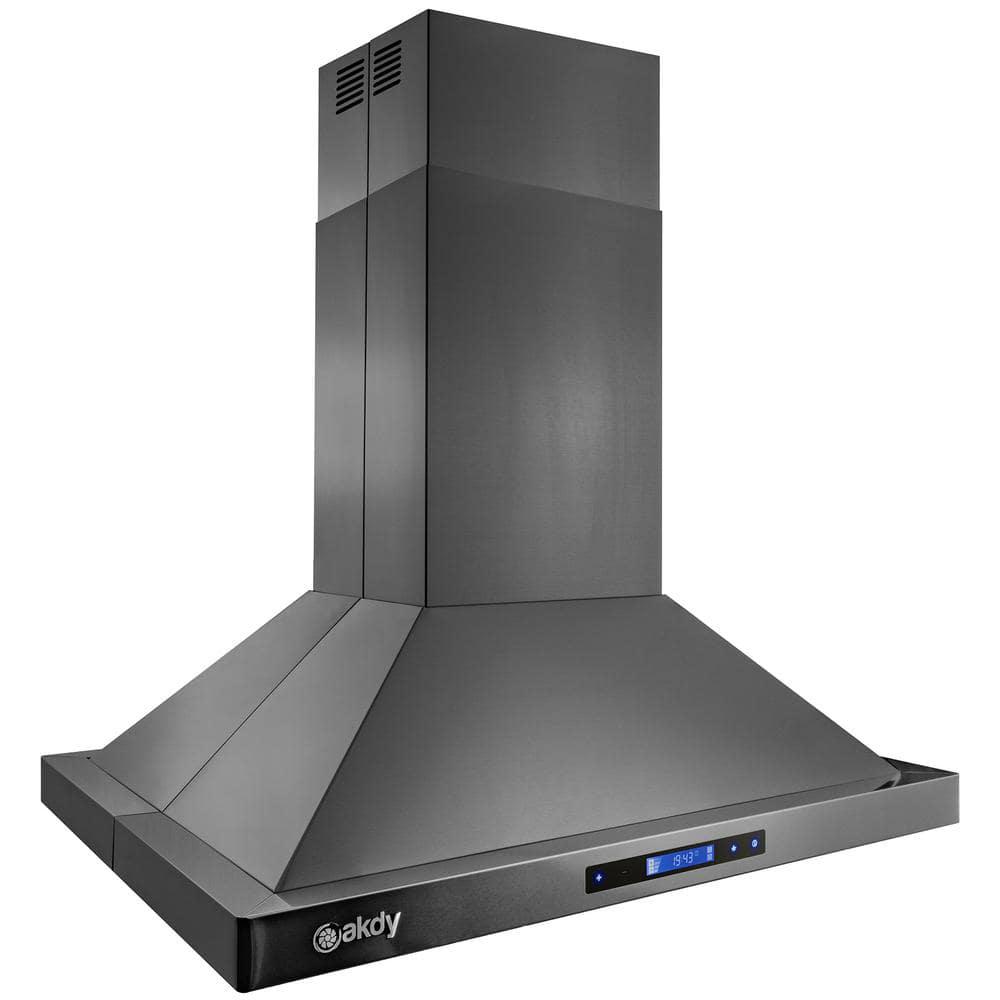 AKDY 30 in 343 CFM Convertible Kitchen Island Mount Range Hood in Black Stainless Steel Touch Control