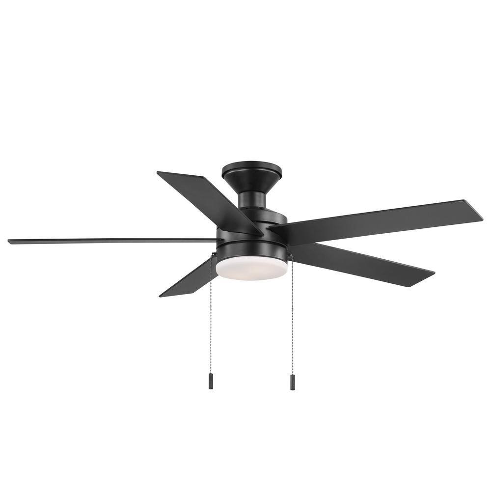 Hampton Bay Caltris 52 in. Integrated LED IndoorOutdoor Matte Black Ceiling Fan with Light and Pull Chains Included AK382HG-MBK