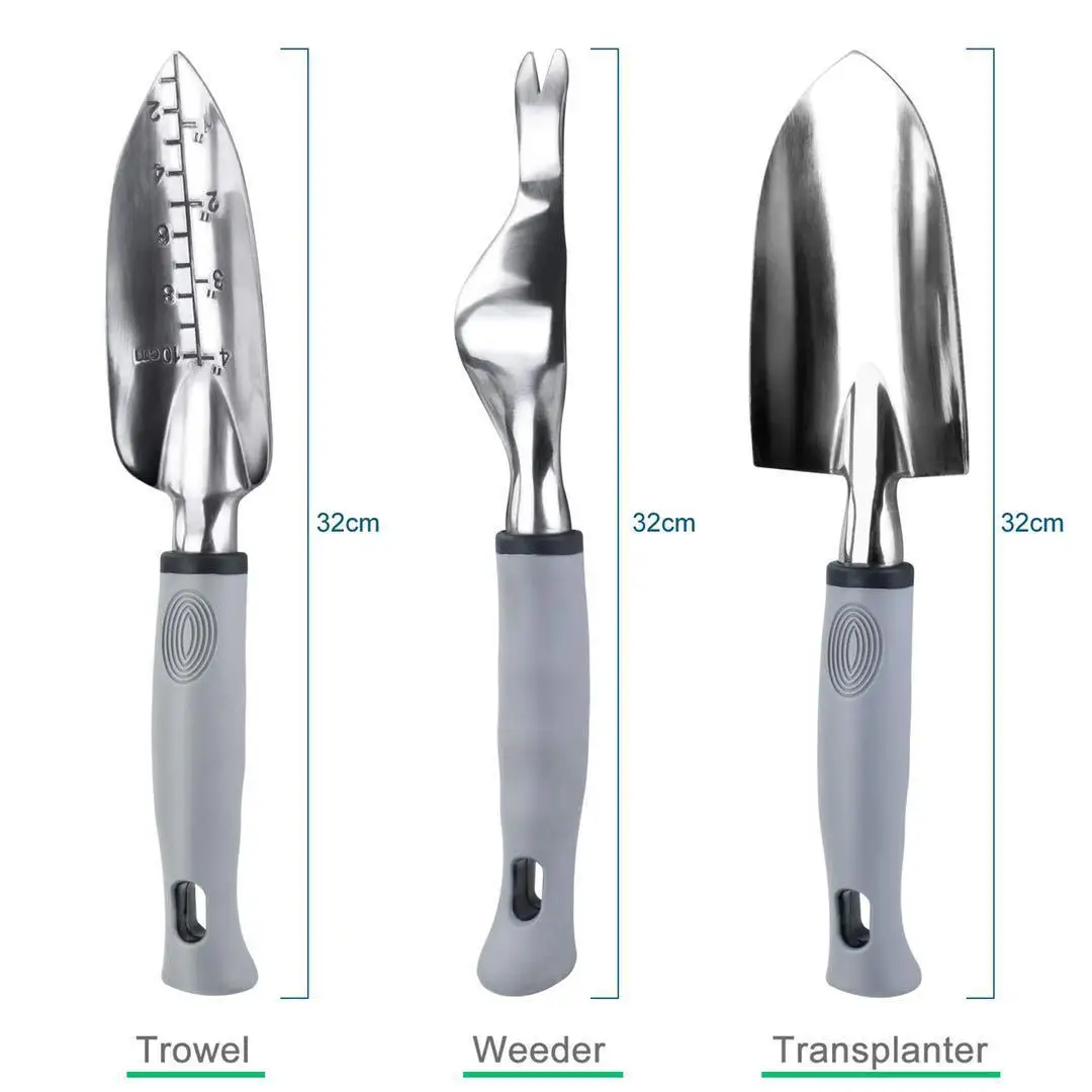 5 Piece Heavy Duty Cast Aluminum Gardening Hand Tool with Soft Rubberized Non Slip Ergonomic Handle