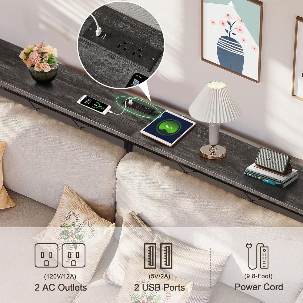 Javlergo Console Table with with Charging Station   USB Ports  Charcoal Gray