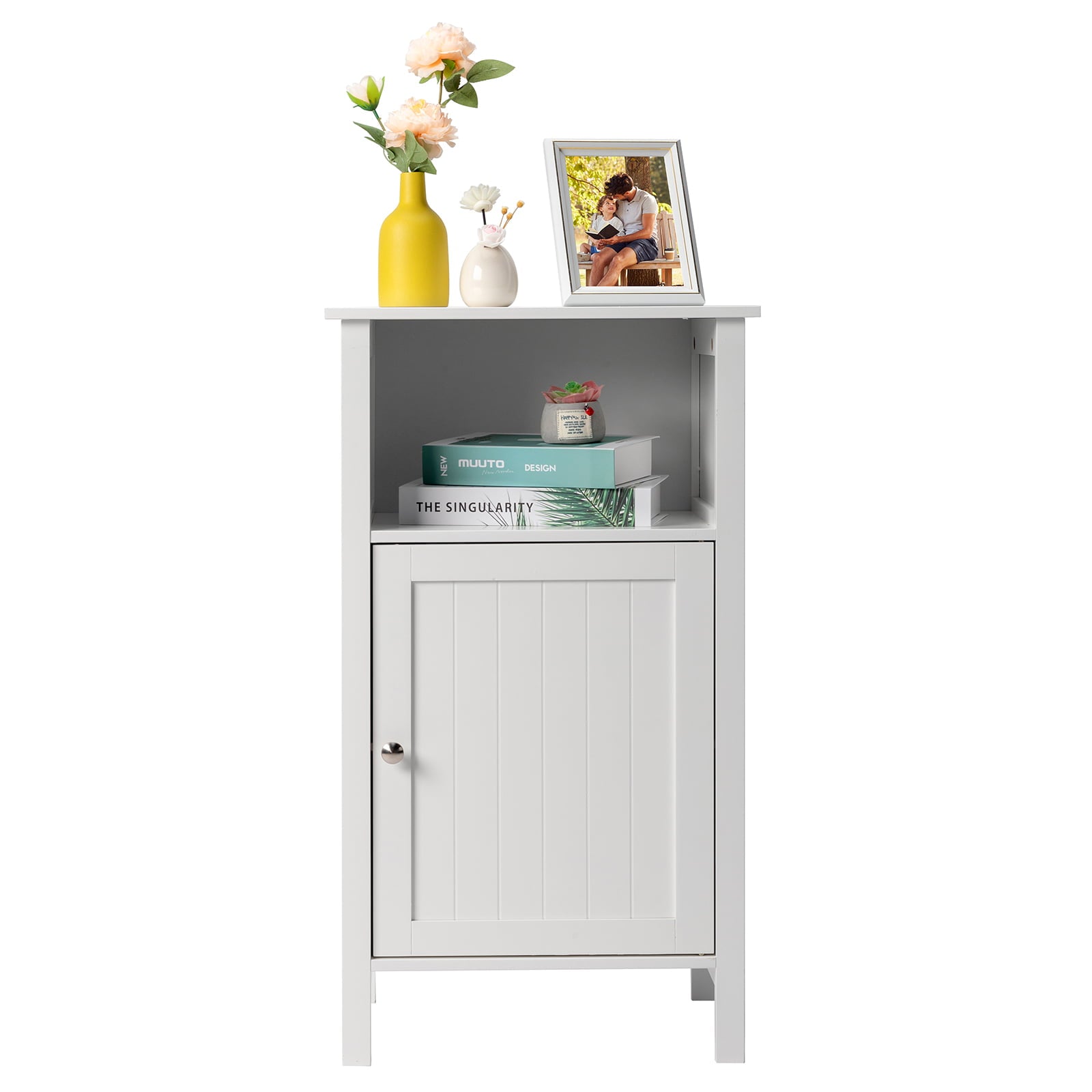 Ktaxon Wooden Bathroom Floor Cabinet, Freestanding Storage Cabinet with Cupboard and Open Shelf for Home, White