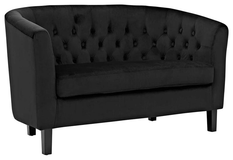 Modway Prospect 3 Piece Modern Tufted Performance Velvet Sofa Set in Black   Transitional   Living Room Furniture Sets   by Homesquare  Houzz