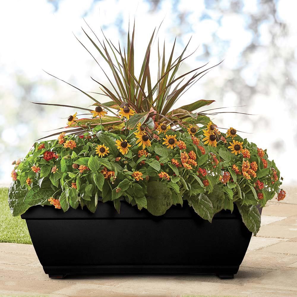 Dynamic Design Newbury Extra Large 26.85 in. x 12 in. 17 qt. Black Resin Deck Box Outdoor Planter NQ2710BK