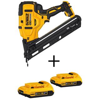 DW 20V MAX XR Lithium-Ion 15-Gauge Cordless Angled Finish Nailer and (2) 2.0Ah Battery DCN650B203