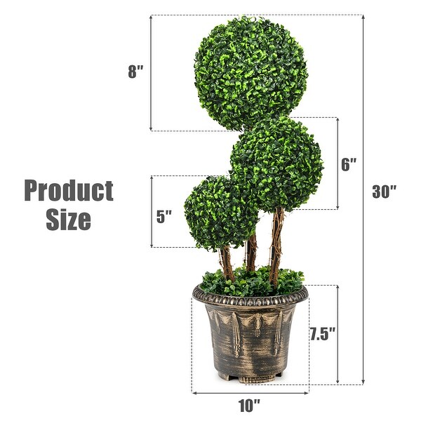 Costway 30'' Artificial Topiary Triple Ball Tree Indoor Outdoor UV