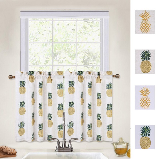 Trinity Pineapple Print Linen Blend Small Half Window Curtains For Kitchen Bathroom Cafe