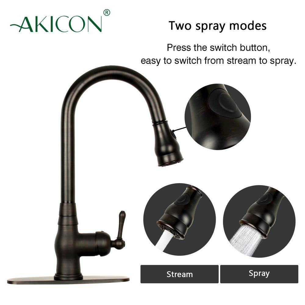 Akicon Single-Handle Pull Down Sprayer Kitchen Faucet with Deck Plate in Oil Rubbed Bronze AK418-ORB