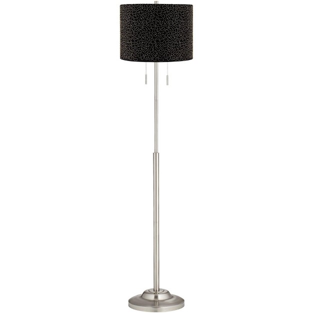 Tall Brushed Steel Gold Beaded Black Velvet Fabric Drum Shade For Living Room Bedroom Office House