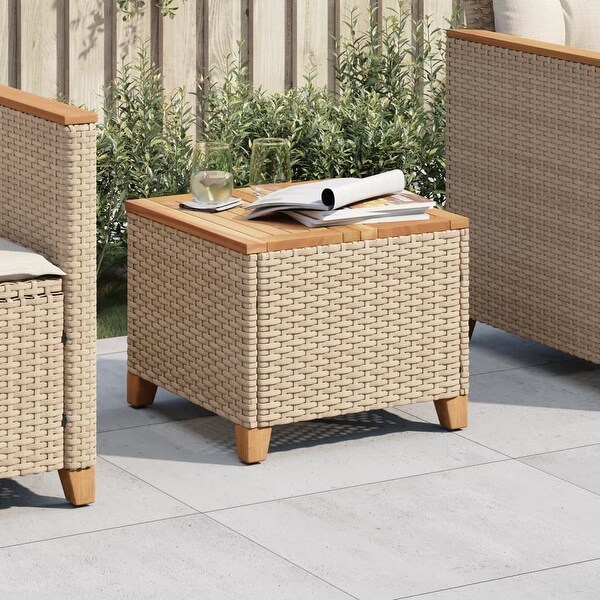 vidaXL Patio Table Side Coffee Table Outdoor Furniture Poly Rattan Acacia Wood