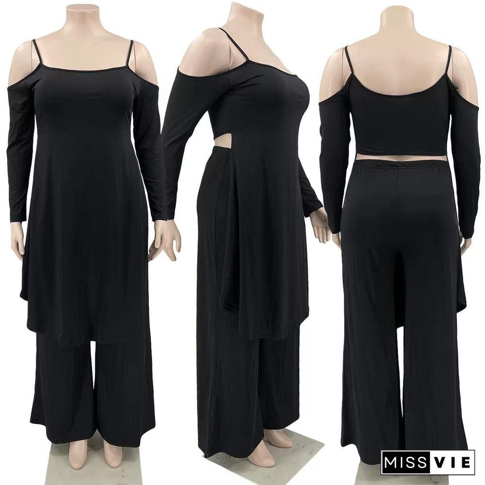 Plus Size Irregular Solid Casual Wide-leg Pants Suits