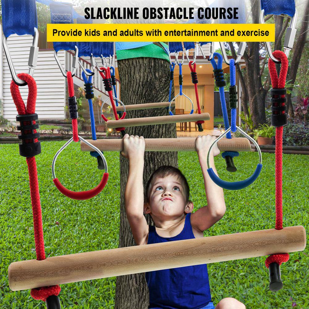 VEVOR Warrior Obstacle Course 80 ft. Slacker Zip Line Obstacle Course Climbing Rope for Kids Outdoor YDSS80FT250LB034XV0