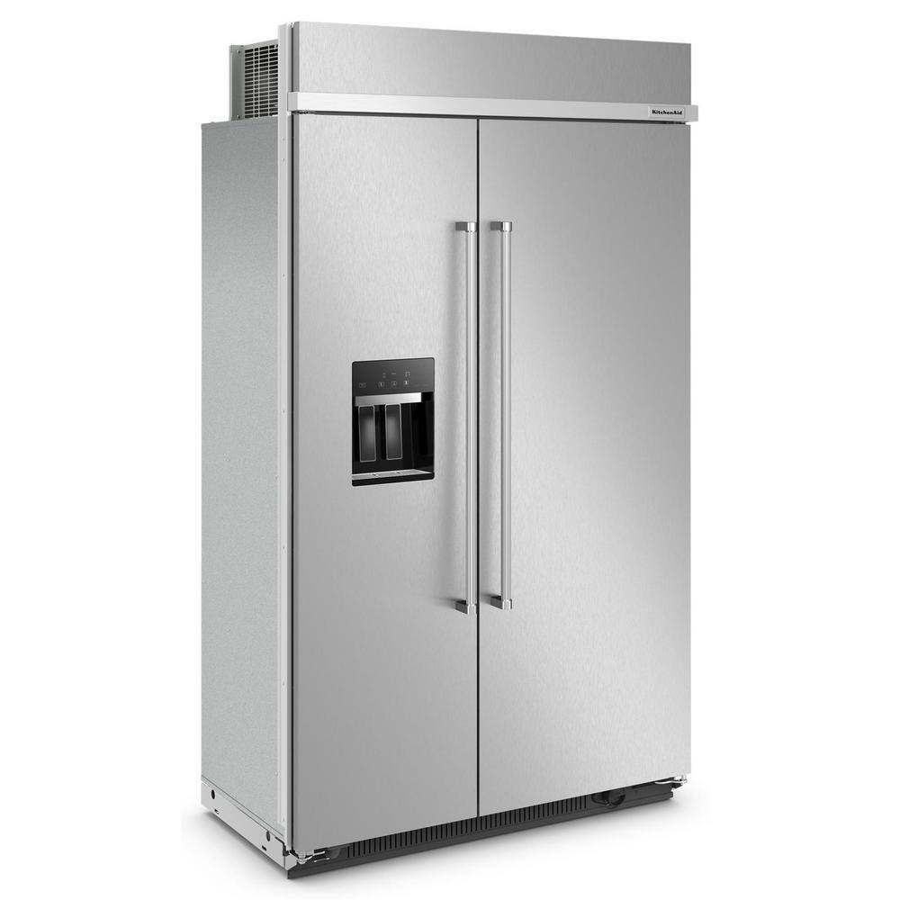 KitchenAid 48 in. W 29.4 cu. ft. Built-In Side by Side Refrigerator in Stainless Steel with PrintShield Finish KBSD708MPS