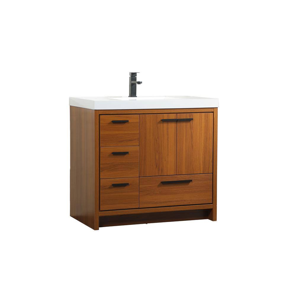 Timeless Home 36 in. W Single Bath Vanity in Teak with Resin Vanity Top in White with White Basin TH92036Teak