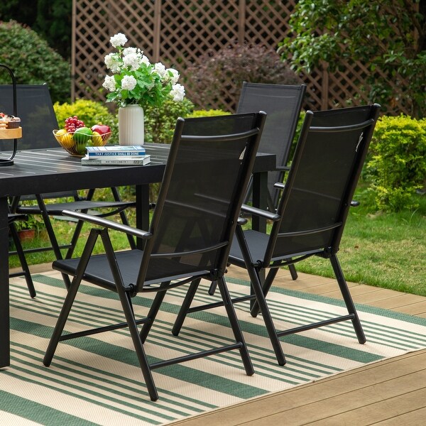 Outdoor 5/7Piece Patio Dining Set，7positon Reclining Folding Sling Chair and ECoating Metal Steel Table