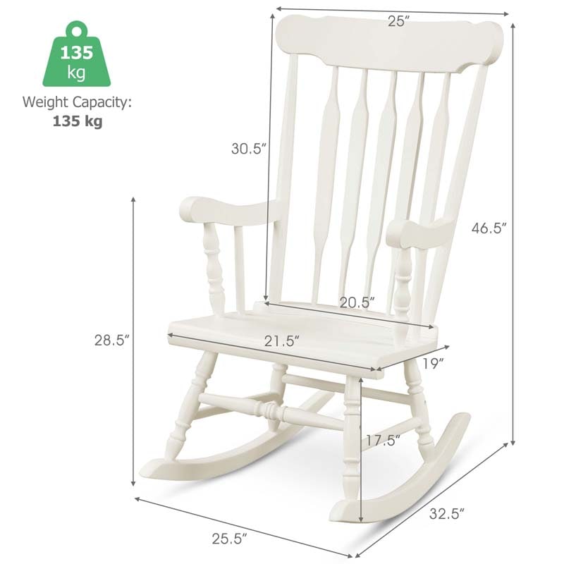 Solid Wood Glossy Finish Rocking Chair, Indoor & Outdoor Rocker for Porch Patio Backyard