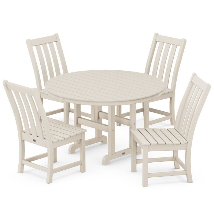 Polywood Vineyard 5-Piece Round Farmhouse Side Chair Dining Set PWS649-1