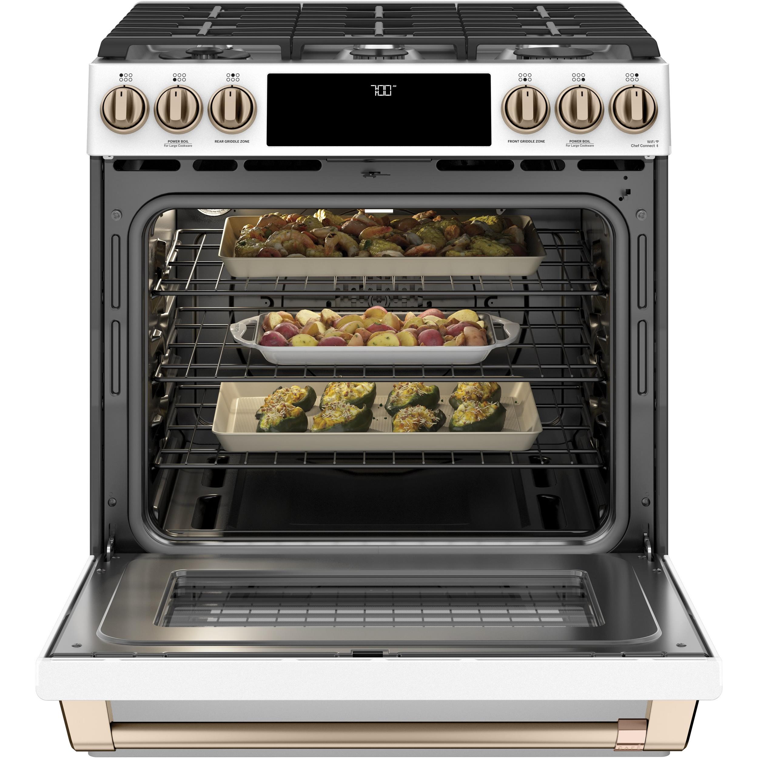 Caf¨¦ 30-inch Slide-in Gas Range with Convection Technology CCGS700P4MW2