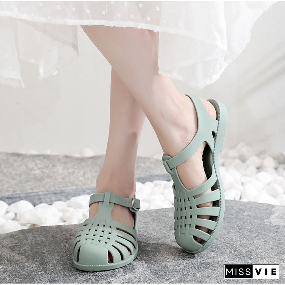 Women Sandals Jelly Shoes Summer Ankle Strap Rubber Shoes Soft Sole Non-slip Mom Shoes Casual Comfortable Female Footwear